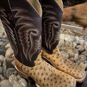 R. Watson Men’s Antique Saddle Full Quill Ostrich western boot, 11D, RW 4603-2